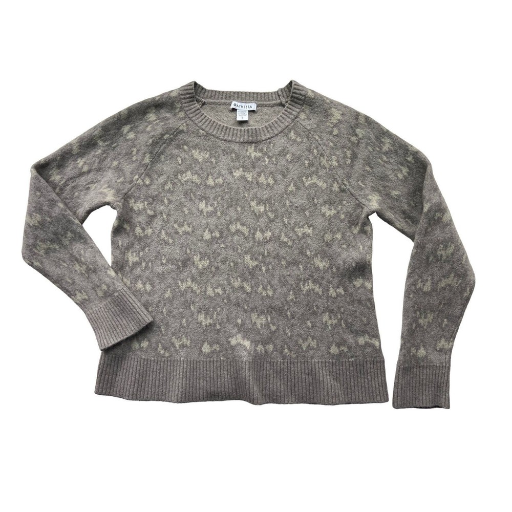 Athleta Womens Hawthorn Textured‎ Crew Sweater Size L Gray Merino Wool Blend